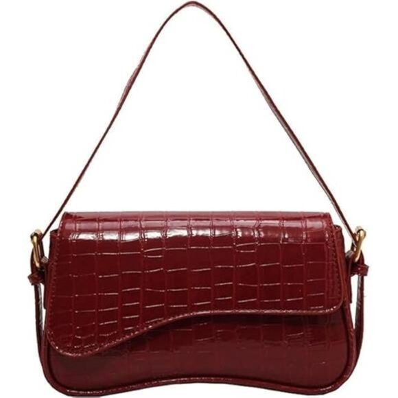 Shoulder Bag Vegan Leather with 2 Removable Strap Red2 - Picture 1 of 6